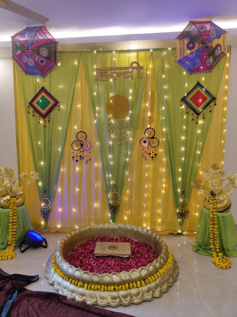 haldi13-scaled-800x1067 Green & Yellow Haldi Ceremony Backdrop Decoration in Delhi NCR | Forever Decoration - Image 1