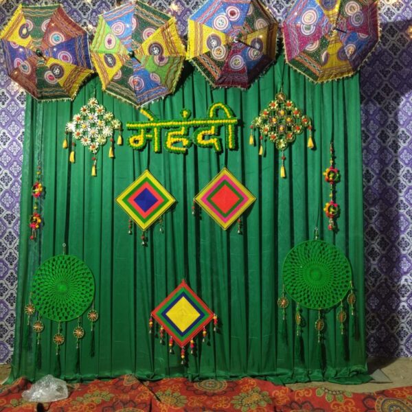 Dark Green Mehndi Ceremony Backdrop Decoration in Delhi NCR | Forever Decoration