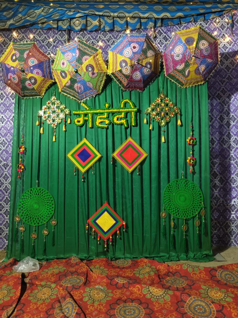 mehndi3-scaled-800x1067 (1) Dark Green Mehndi Ceremony Backdrop Decoration in Delhi NCR | Forever Decoration - Image 1